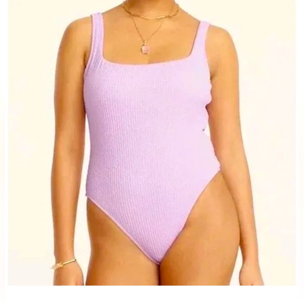J Crew Textured SquareNeck 1 Piece Swimsuit Bathing Suit Lilac Purple 24/3X NWT
